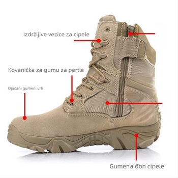 Muške visoke taktičke čizme, gornji dio od telećeg nubuka, gumeni potplat, podstava od zečje krznine, dvostruka uložak od svinjske kože, ručno izrađene Martin čizme