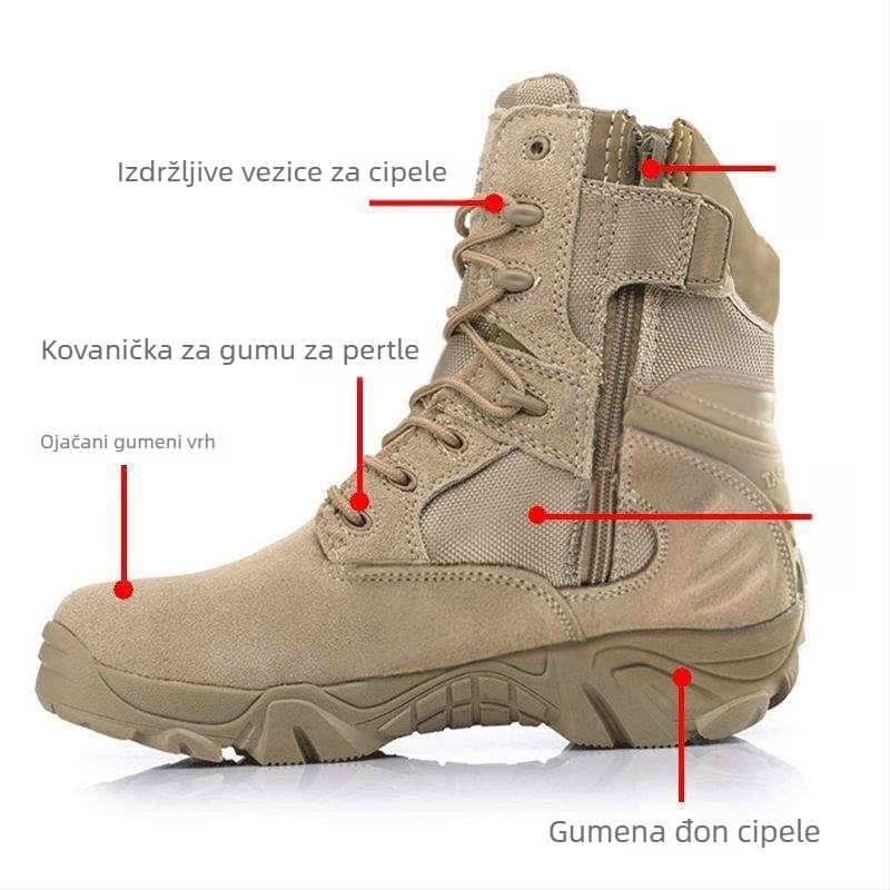 Muške visoke taktičke čizme, gornji dio od telećeg nubuka, gumeni potplat, podstava od zečje krznine, dvostruka uložak od svinjske kože, ručno izrađene Martin čizme