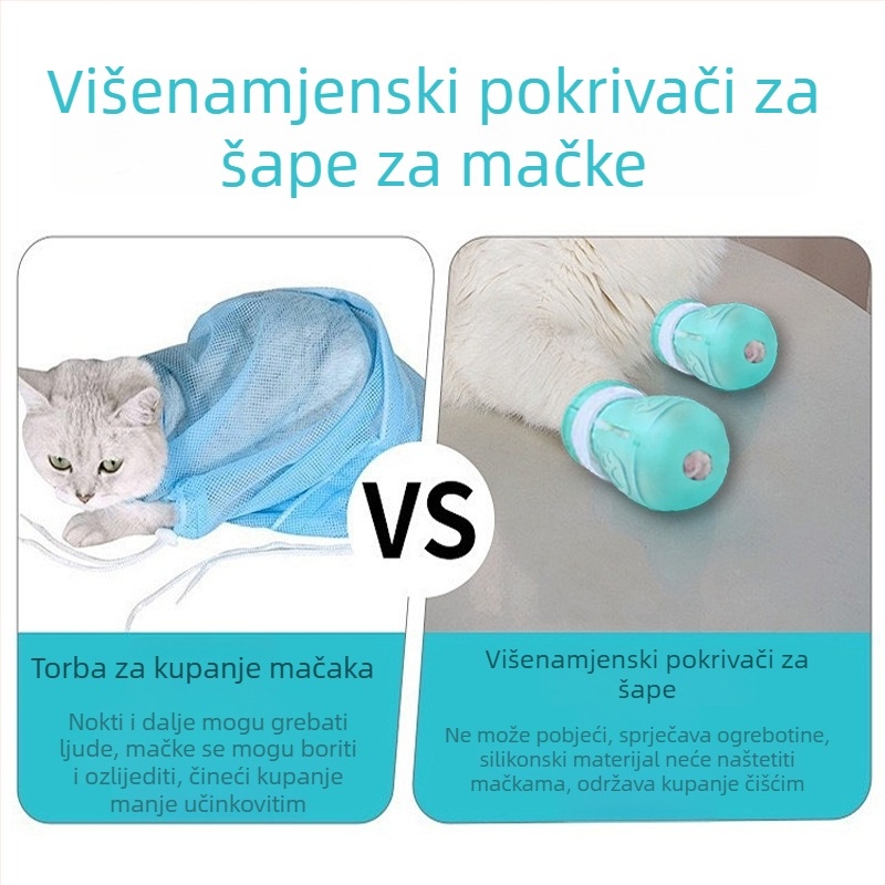 Protuklizne navlake za mačje šape i čizme protiv grebanja za kupanje – višenamjerne mačje cipele i vrećica za pranje, mekana plastika