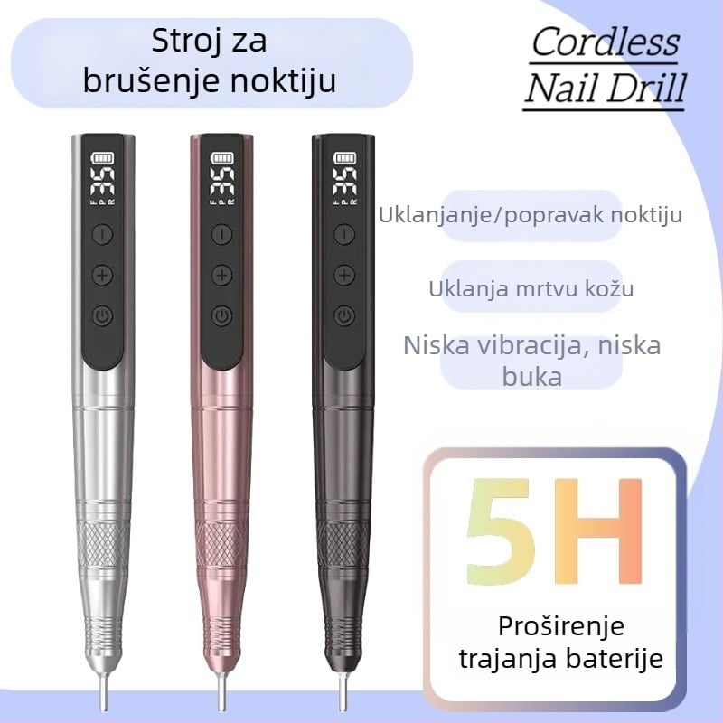 Pero-tip bežična brusilica za nokte s USB zaslonom, prijenosna polirka za nokte, metalno kućište