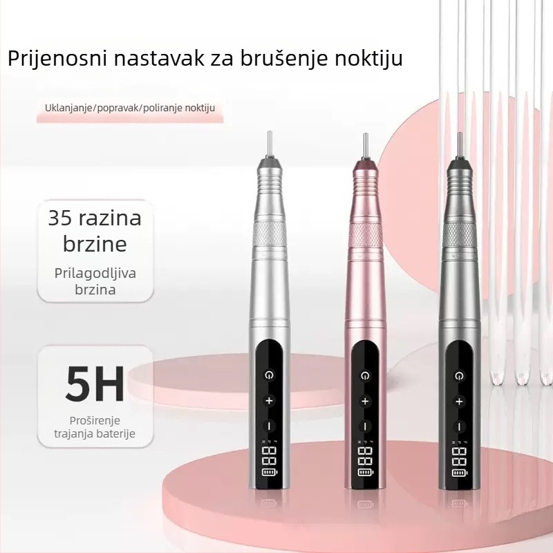 Pero-tip bežična brusilica za nokte s USB zaslonom, prijenosna polirka za nokte, metalno kućište