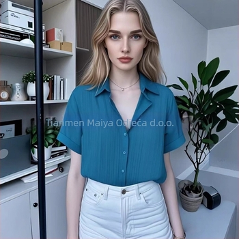 Ženska bluza s otvorenim ramenima, raglan rukavima, ovratnik košulje, jednobojni poliester materijal, sadržaj poliester preko 95%