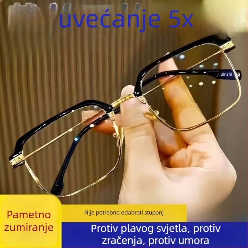 Inteligentne naočale za čitanje sa zumom za daljinu i blizinu, HD automatska prilagodba dioptrije, profesionalne funkcijske naočale, leće od smole, okvir od čistog titana, potpuno okvirovanje