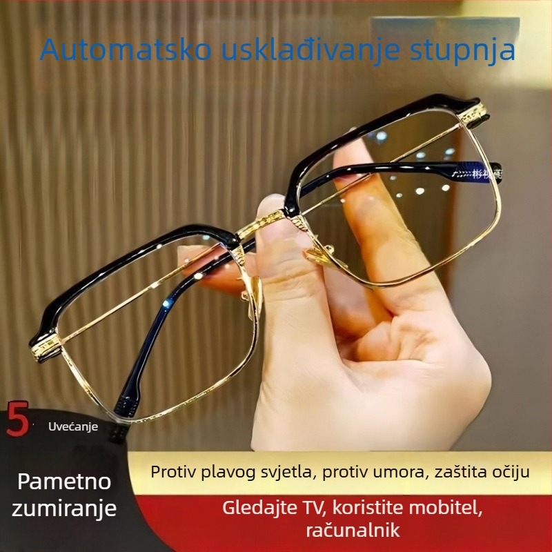 Inteligentne naočale za čitanje sa zumom za daljinu i blizinu, HD automatska prilagodba dioptrije, profesionalne funkcijske naočale, leće od smole, okvir od čistog titana, potpuno okvirovanje