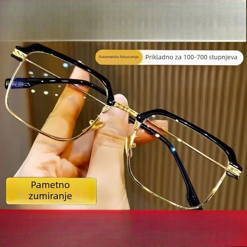 Inteligentne naočale za čitanje sa zumom za daljinu i blizinu, HD automatska prilagodba dioptrije, profesionalne funkcijske naočale, leće od smole, okvir od čistog titana, potpuno okvirovanje