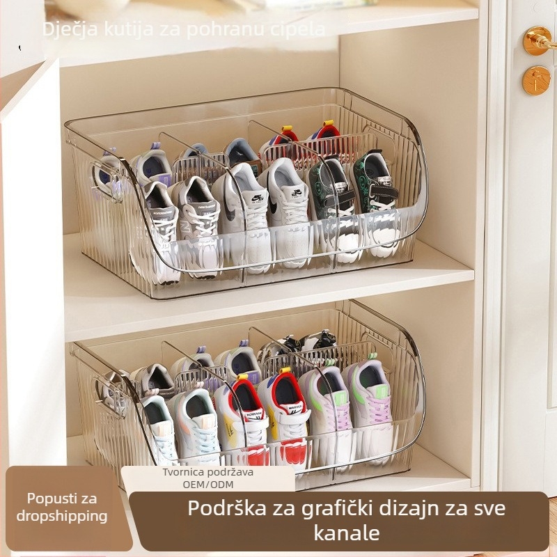 Kutija za pohranu cipela s pregradama, mogućnost slaganja, PET plastika, kapacitet 1 L, velikog kapaciteta