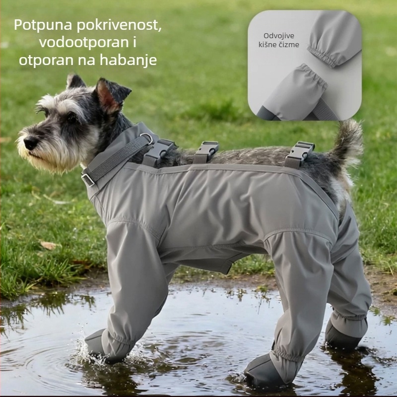 Odjeća za pse za velike, srednje i male pasmine za vanjske šetnje; vodootporne hlače s zaštitom trbuha i lakta; zaštita od prašine.
