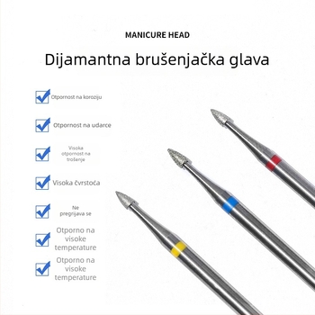 Glava za brušenje noktiju s elektropoliranim dijamantom, lukasti vrh, legura i volfram čelik, OEM