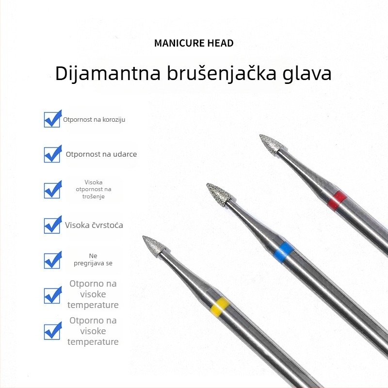 Glava za brušenje noktiju s elektropoliranim dijamantom, lukasti vrh, legura i volfram čelik, OEM