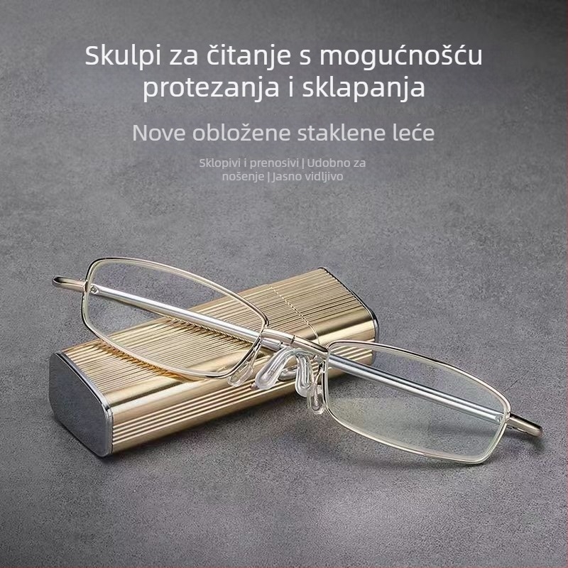 Naočale za čitanje, staklene leće, metalni puni okvir, kvadratni dizajn, za daljinsko i blizinsko viđenje