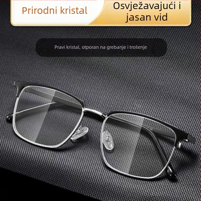Naočale za čitanje bez okvira od titanijskog legura s kristalnim lećama, kvadratni stil, HD ultra lagane, za odrasle