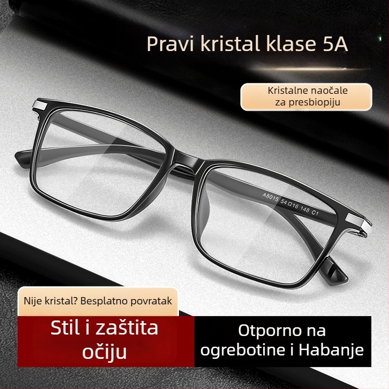Naočale za čitanje s kristalnim lećama, TR90 okvir, puni okvir, četvrtastog oblika, podrška miopiji
