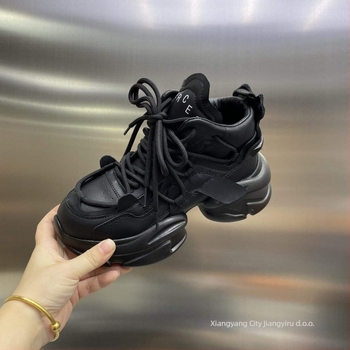 Ženske visoke tenisice s debelim đonom za povećanje visine, gornji dio od split kože, PU đon, vezanje šnurkama, latex ulošak