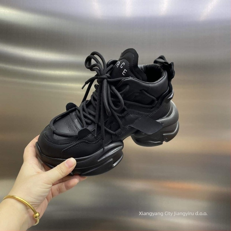 Ženske visoke tenisice s debelim đonom za povećanje visine, gornji dio od split kože, PU đon, vezanje šnurkama, latex ulošak