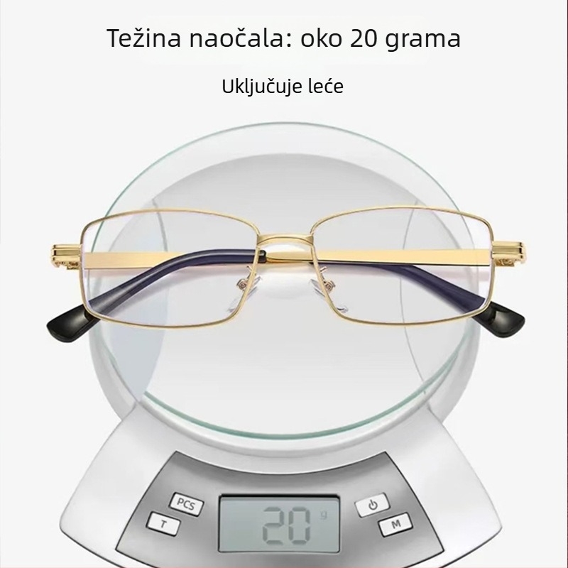 Naočale za čitanje s metalnim velikim okvirom, zaštita od plavog svjetla, protiv umora očiju, za starije osobe