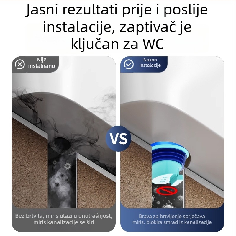 Integrirano brtvilo za klozetski flange s ventilom, protiv mirisa i povratnog toka, ABS + guma, univerzalni dodatak, zgušnjeno