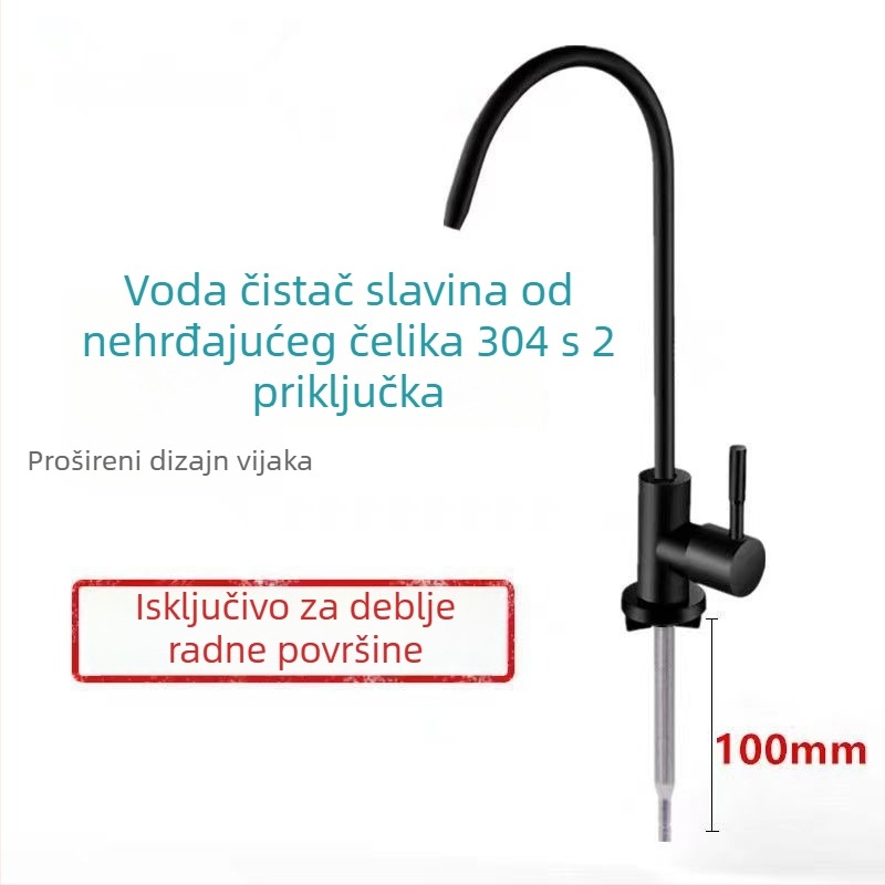 Kuhinjska slavina s gooseneckom, model J-01, nehrđajući čelik, keramički ventil, ulaz/izlaz 10 mm, promjer sjedala 4 cm