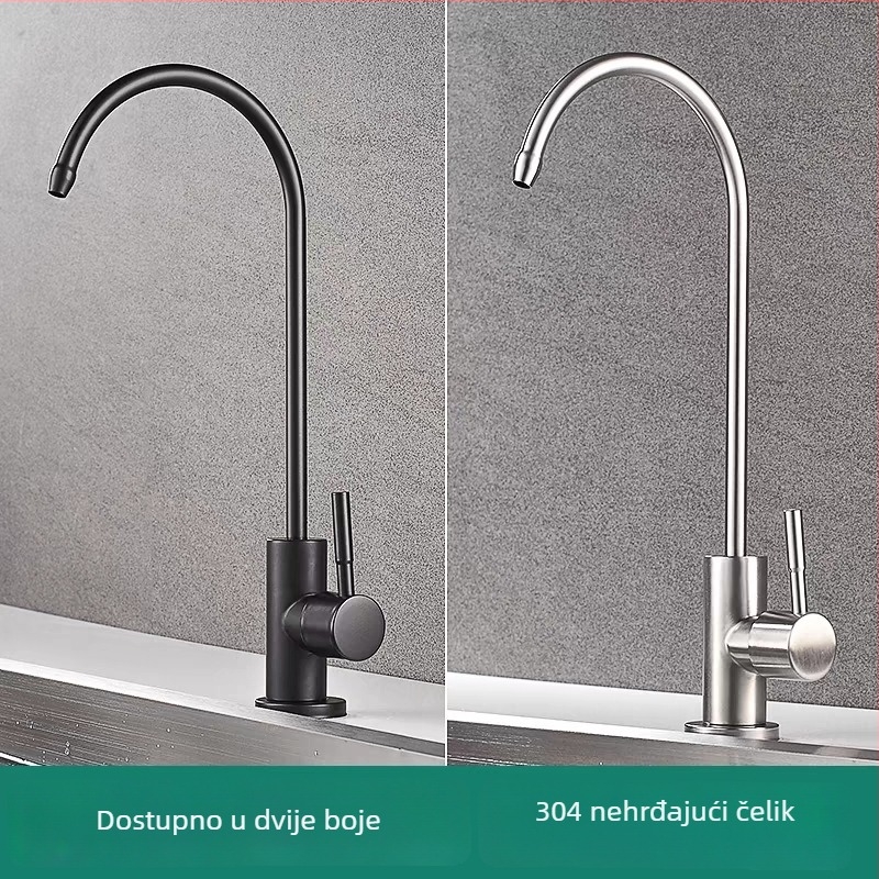 Kuhinjska slavina s gooseneckom, model J-01, nehrđajući čelik, keramički ventil, ulaz/izlaz 10 mm, promjer sjedala 4 cm