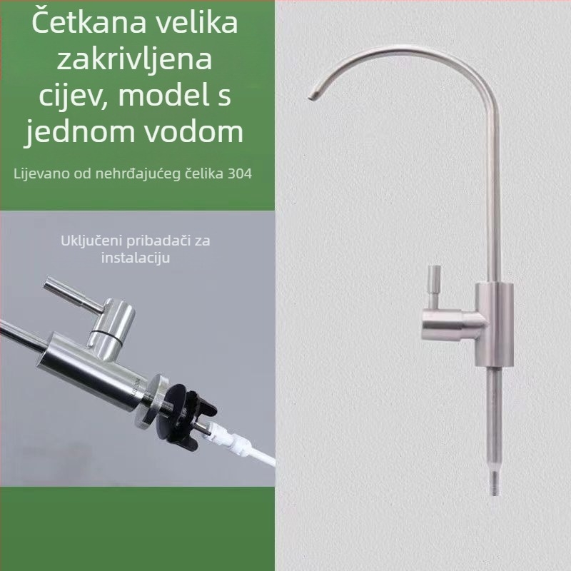 Kuhinjska slavina s gooseneckom, model J-01, nehrđajući čelik, keramički ventil, ulaz/izlaz 10 mm, promjer sjedala 4 cm