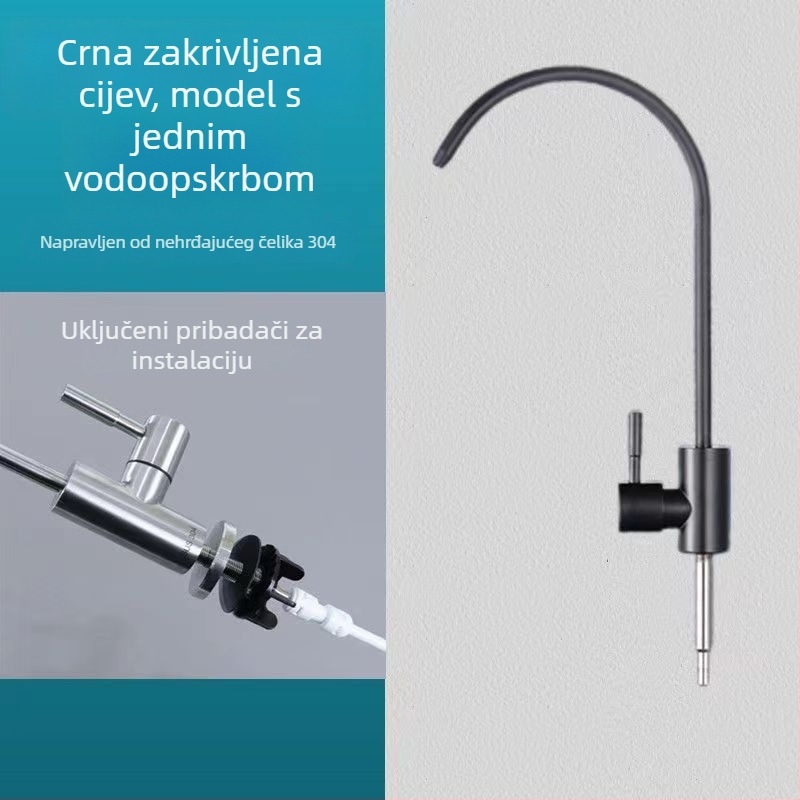 Kuhinjska slavina s gooseneckom, model J-01, nehrđajući čelik, keramički ventil, ulaz/izlaz 10 mm, promjer sjedala 4 cm