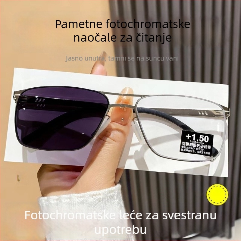 Naočale za čitanje s fotokromnim multifokalnim lećama, bezokvirne okrugle naočale, TR+metalik okvir, za odrasle, ovalni oblik lica, proljeće 2025