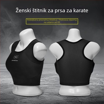 Ženski zaštitnik prsiju za karate, prozračan, mogućnost otiska logotipa, zaštita gornjeg dijela tijela, polovica tijela, crno-bijeli