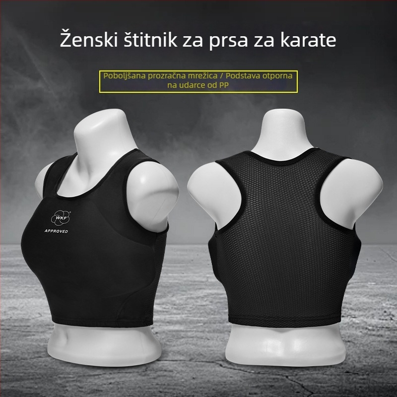 Ženski zaštitnik prsiju za karate, prozračan, mogućnost otiska logotipa, zaštita gornjeg dijela tijela, polovica tijela, crno-bijeli