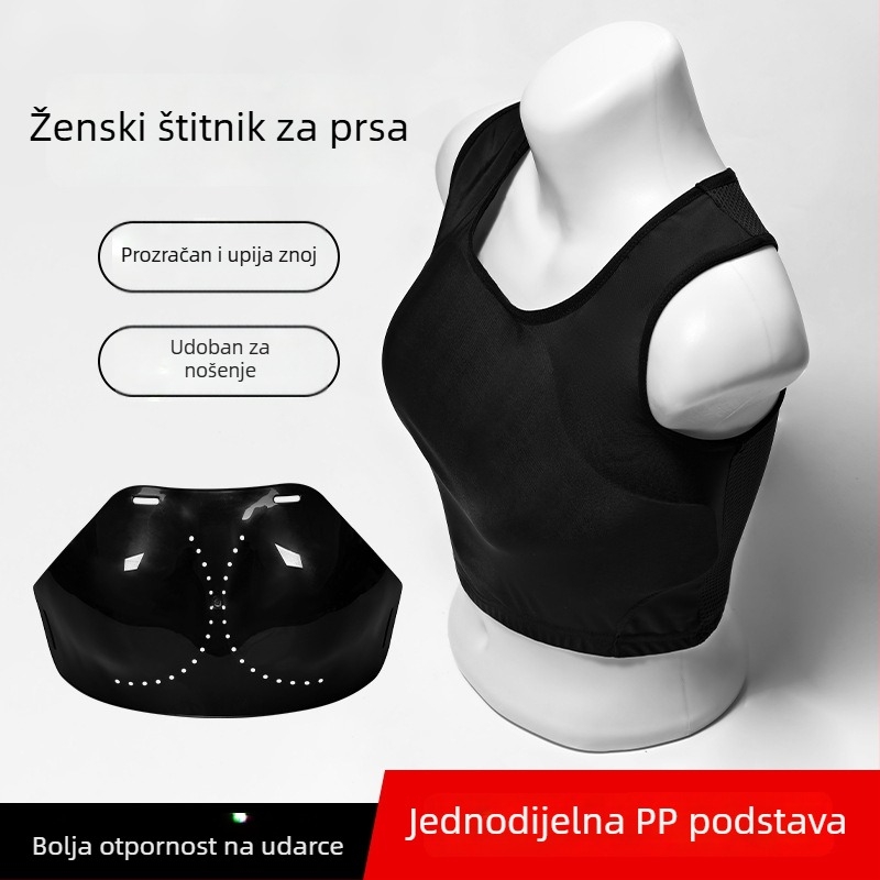 Ženski zaštitnik prsiju za karate, prozračan, mogućnost otiska logotipa, zaštita gornjeg dijela tijela, polovica tijela, crno-bijeli
