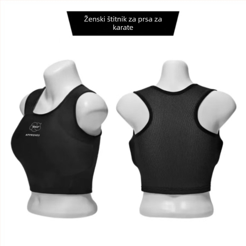 Ženski zaštitnik prsiju za karate, prozračan, mogućnost otiska logotipa, zaštita gornjeg dijela tijela, polovica tijela, crno-bijeli