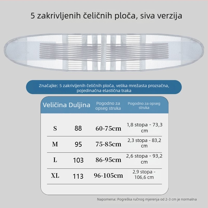 Pojas za podršku struka s kompresijom, prozračnom mrežicom i čeličnom pločom – za sve sezone