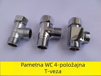 WC vodovodni T spoj, bakar, dvostruki navoj (unutarnji/vanjski), navojno spojenje, moderni minimalistički stil