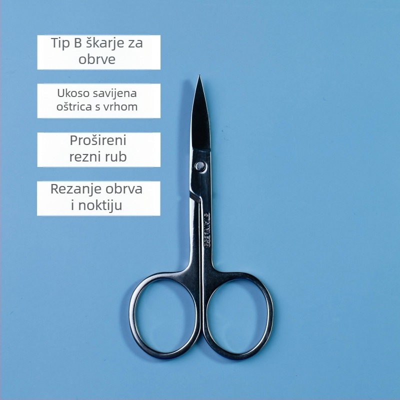 Škarice za nosne dlačice od nehrđajućeg čelika, zakrivljene škarice za obrve s oštrim vrhom, škarice za šminku, sjaj ogledala, prilagodba boje