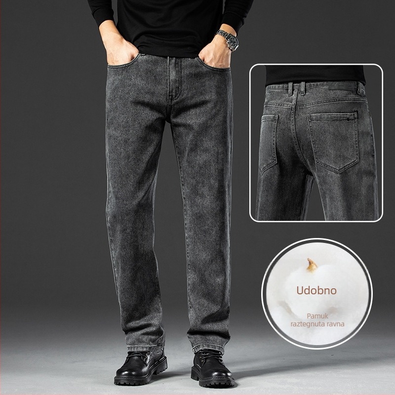 Muške traperice od denima, ravnog kroja, srednji pojas, zip, fleece podstava