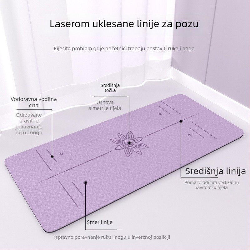 TPE joga podloga 185 × 80 cm, debljina 12 mm, protuklizna za kućnu upotrebu