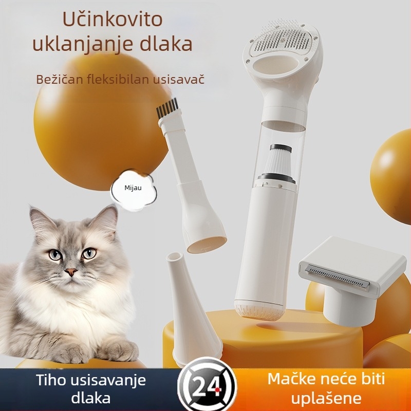 Bežični usisivač za uklanjanje dlaka kućnih ljubimaca — sve-u-jedno sredstvo za njegu i uklanjanje dlaka, zakrivljena četka za dlaku, ABS kućište, za dugodlake mačke