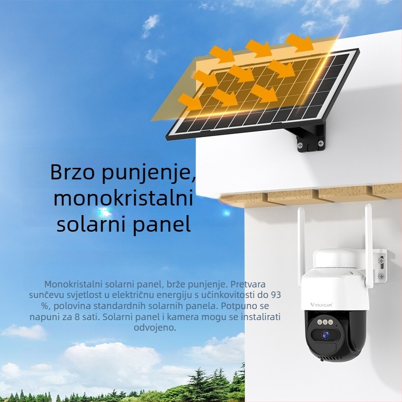 4G solarna kamera za vanjsku upotrebu s 360° panoramskim pogledom, dan/noć, daljinsko bežično nadgledanje, alarmna funkcija