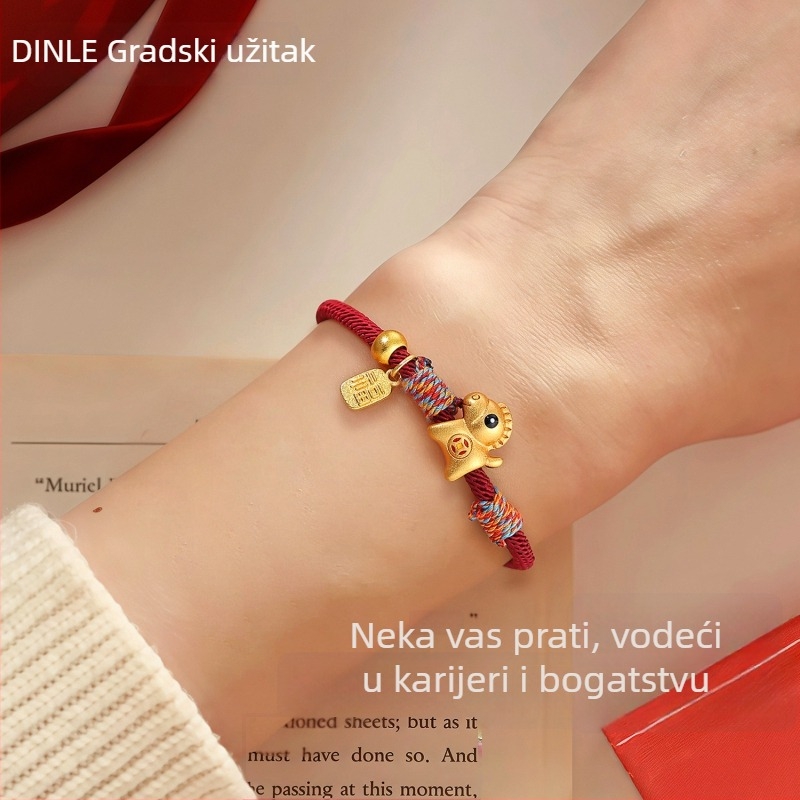Crvena pletena narukvica za Godinu konja, ženska luksuzna narukvica