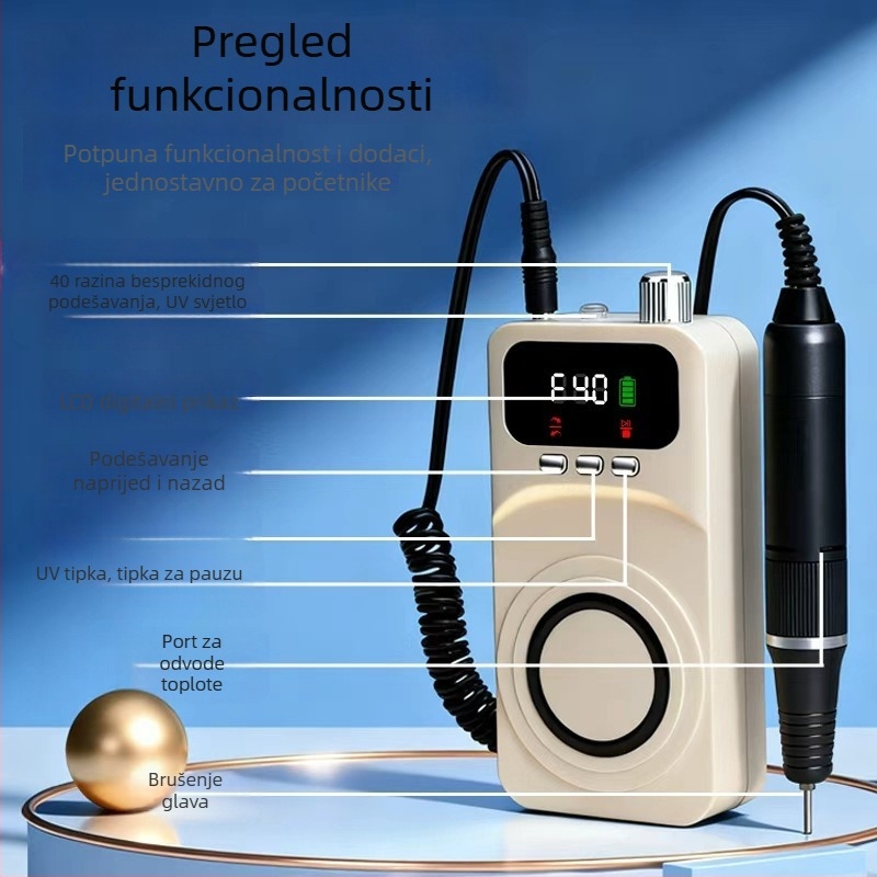 Električni brusilnik za nokte za salon – punjivi, mali automatski sve-u-jednom alat za uklanjanje noktiju i mrtve kože, model MJQ-107, Podrijetlo Zhejiang, Ovlaštena privatna marka, Domaća marka