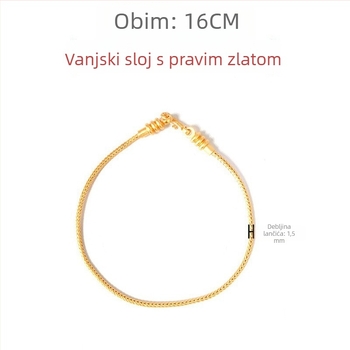 Međeni narukvica s pozlaćenom premazom, unisex, kineskog stila zmijskog lanca s perlicama, elektroplatiranje, umjetnički retro dizajn