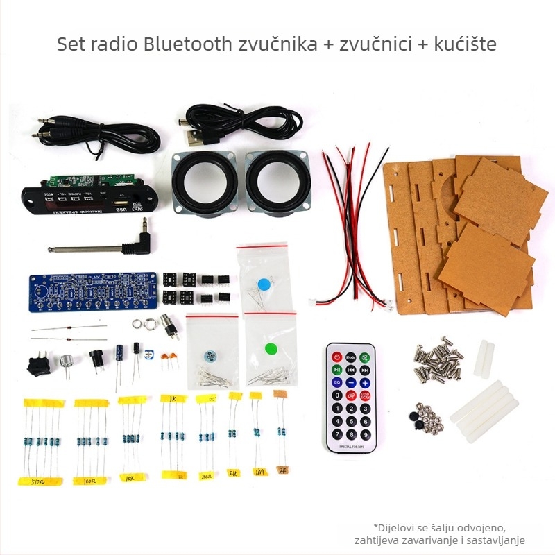 DIY radio audio set: pojačalo, Bluetooth zvučnik, FM spektar, vježba zavarivanja za obrazovanje