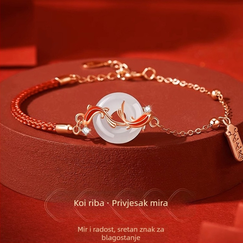 Narukvica od srebra 925 s privjeskom Hetian jade, zodijak dizajn, ženski luksuzni nakit, težina 3.3 g