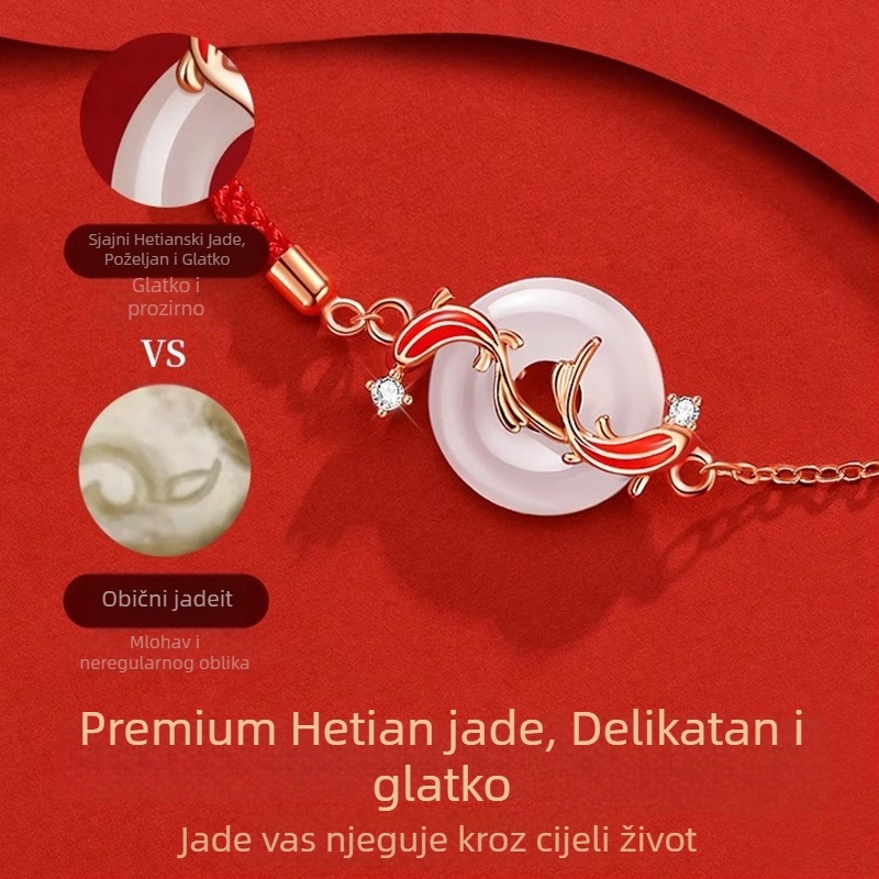 Narukvica od srebra 925 s privjeskom Hetian jade, zodijak dizajn, ženski luksuzni nakit, težina 3.3 g