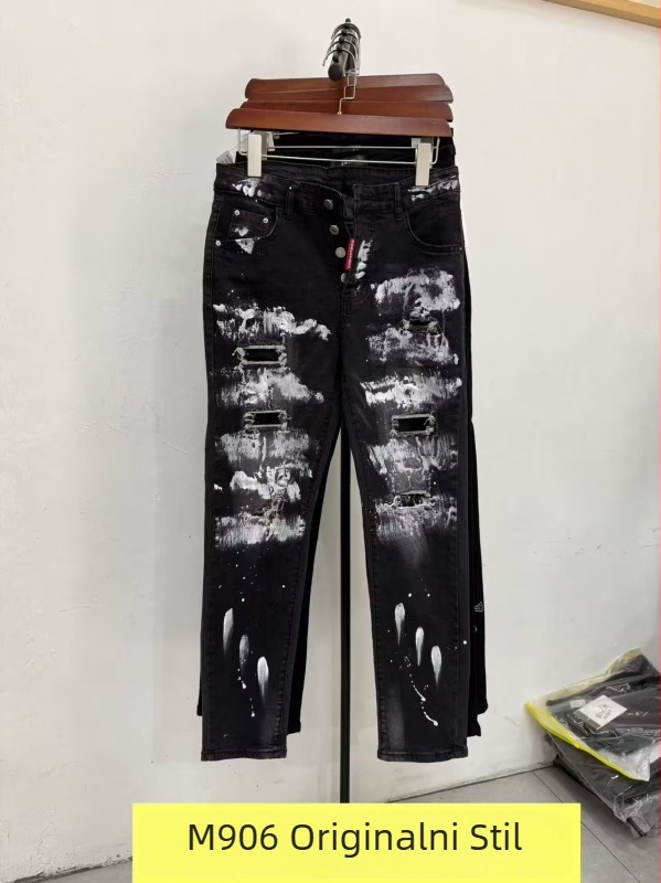 Traperice punk stila, slim fit, srednji pojas, patch dekor, distresirane, isprane