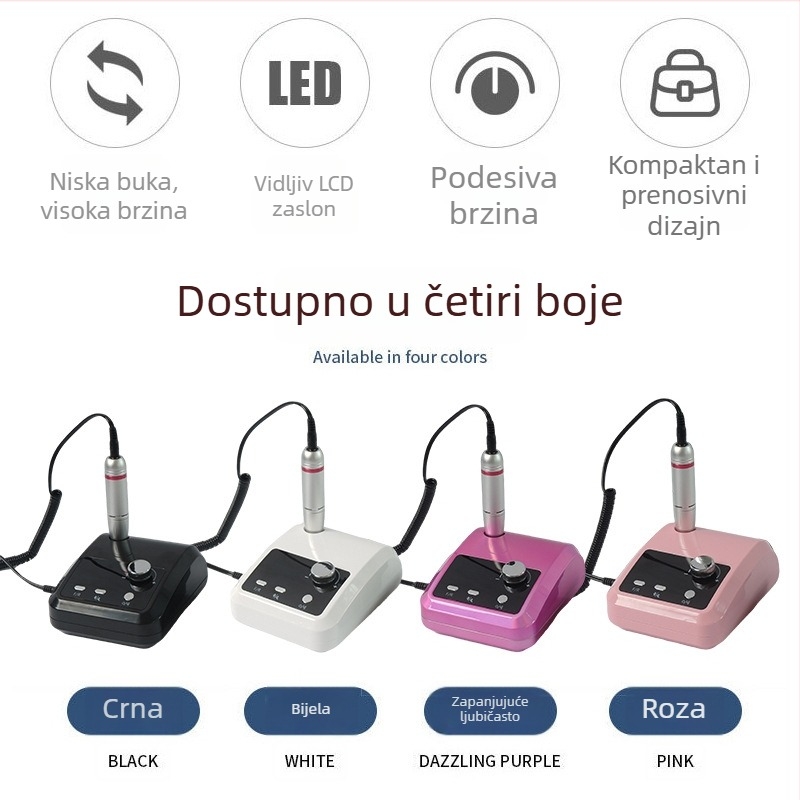 Električni visoko brzinski pilnik za nokte, model 204, 45000 RPM, za piljenje i uklanjanje laka