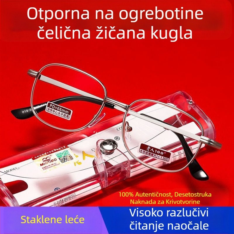 Old Man 100 naočale za čitanje, metalne pune okvire, sočiva od smole, asferične, unisex, za odrasle