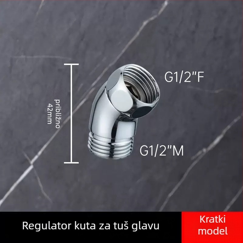 Tuš glava s 135° zakrivljenim spojem i ručnim mlazom, čelična, navoja