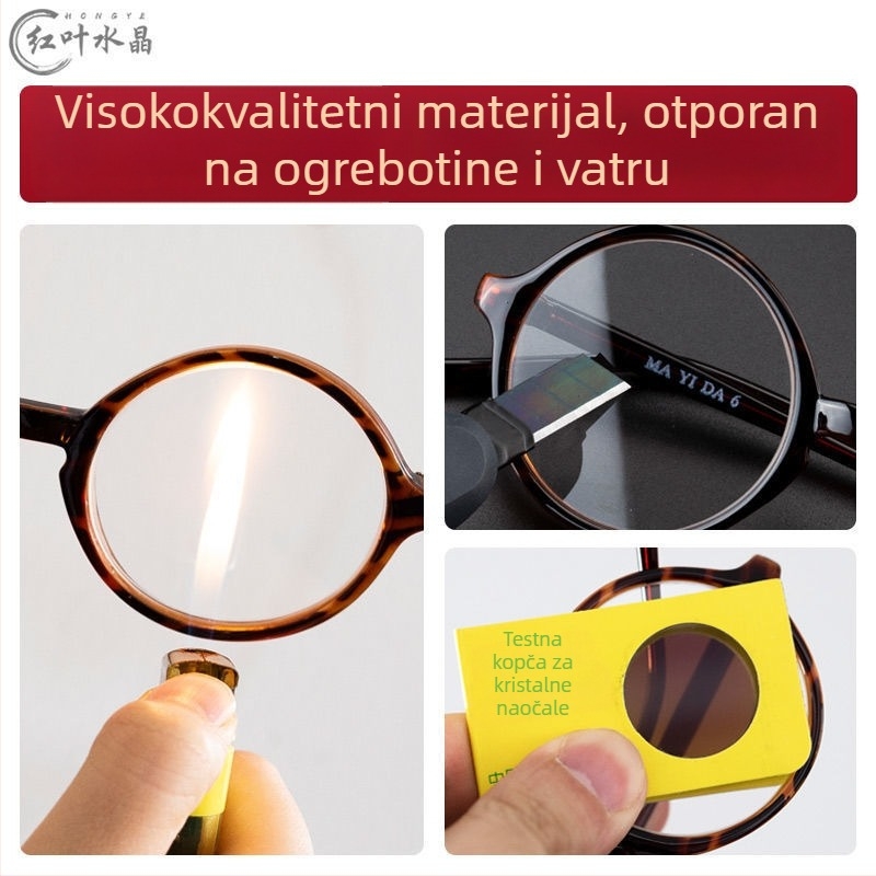 Red Leaf kristalne naočale za čitanje, izdržljive kristalne leće, UV zaštita, retro okrugli okvir