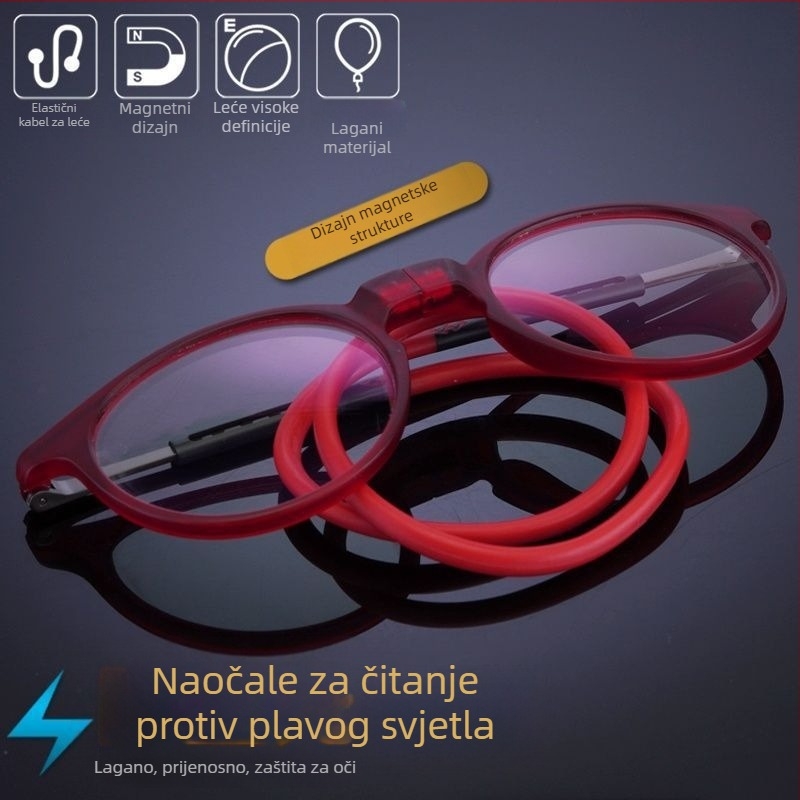 Izuzetno lagane sklopive naočale za čitanje s magnetskim kaišem za vrat, anti-plavo svjetlo, unisex