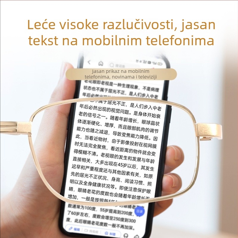 Naočale za čitanje s kristalnim lećama, sklopive, prijenosne, model 801, visoke kvalitete