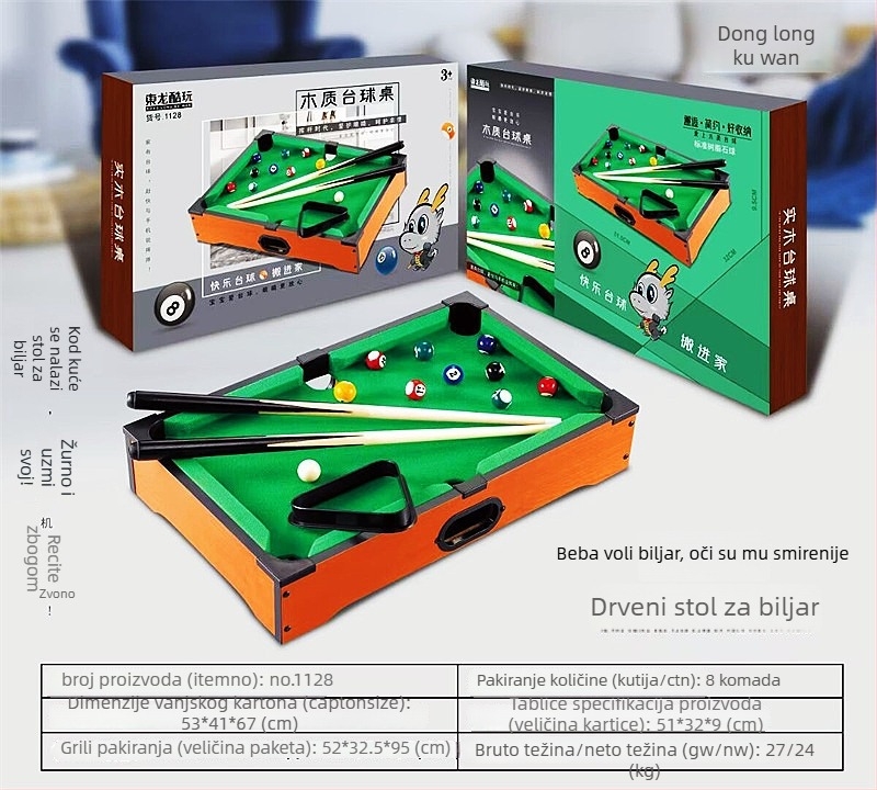 Dječji drveni stol za bilijar – za unutarnju upotrebu, marka Donglong Cool Play, za uzrast 4–6 godina